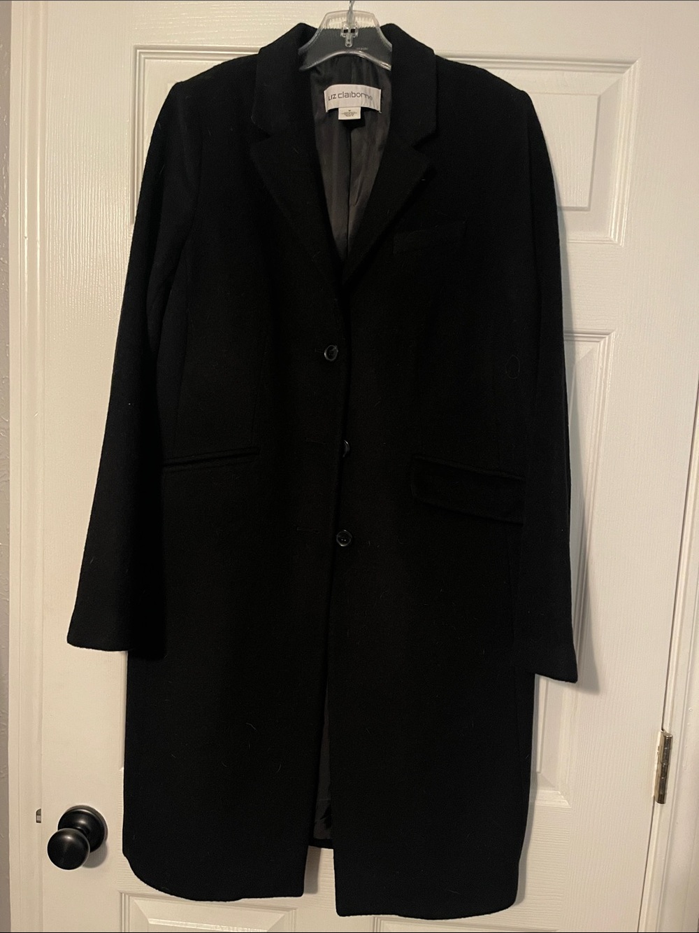 Liz Claiborne Men's Black Single-Breasted Wool-Blend Pea Coat